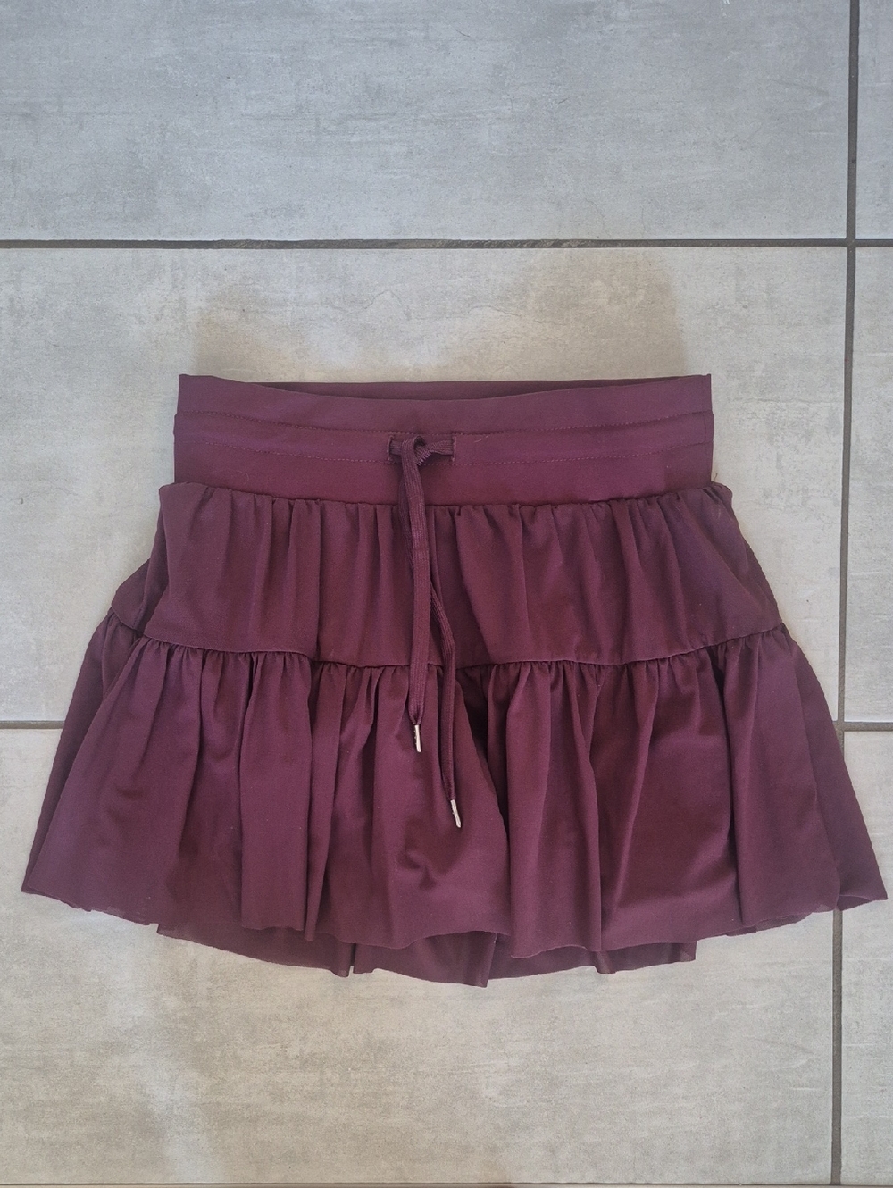 Tiered Drawstring Skater Mini Skirt — Burgundy